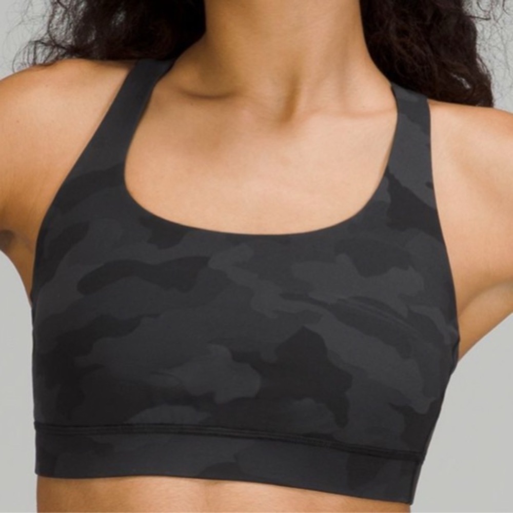 Lululemon Deep Coal Black Camouflage Energy Medium Support Sports Bra Size 4